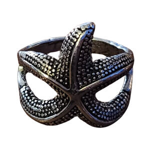 Silver Plated Textured Chunky Starfish Ring Size 9